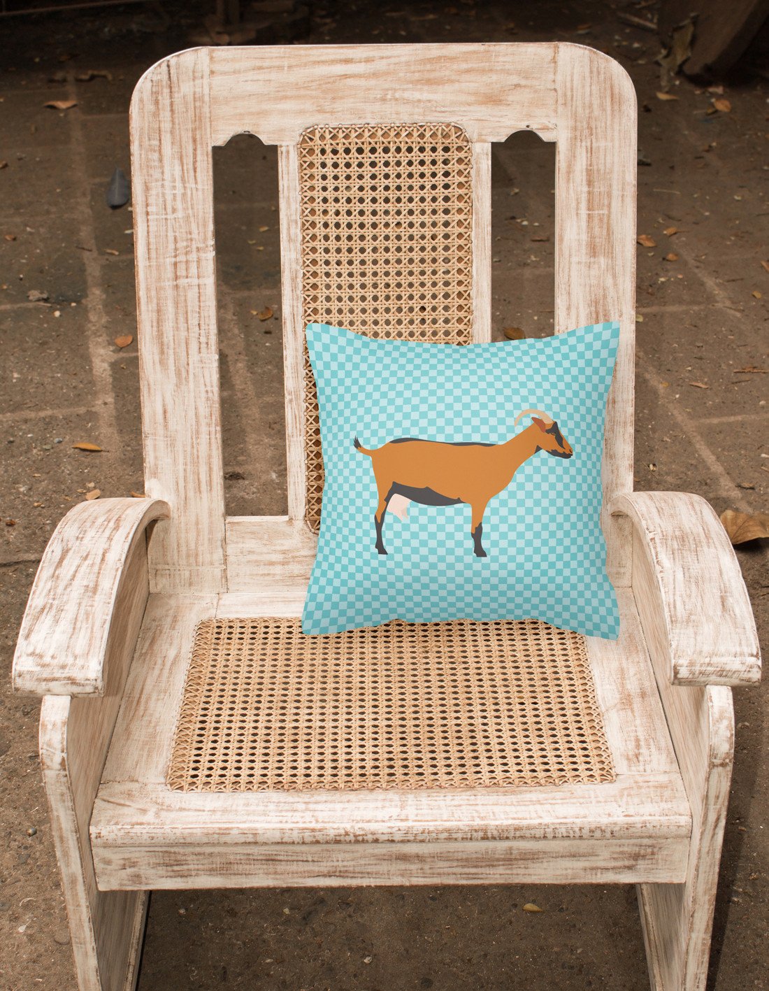 Oberhasli Goat Blue Check Decorative Throw Pillow 18x18 Indoor Outdoor Accent Cushion, Fabric Cover with Insert for Sofa, Bed, Porch & Living Room