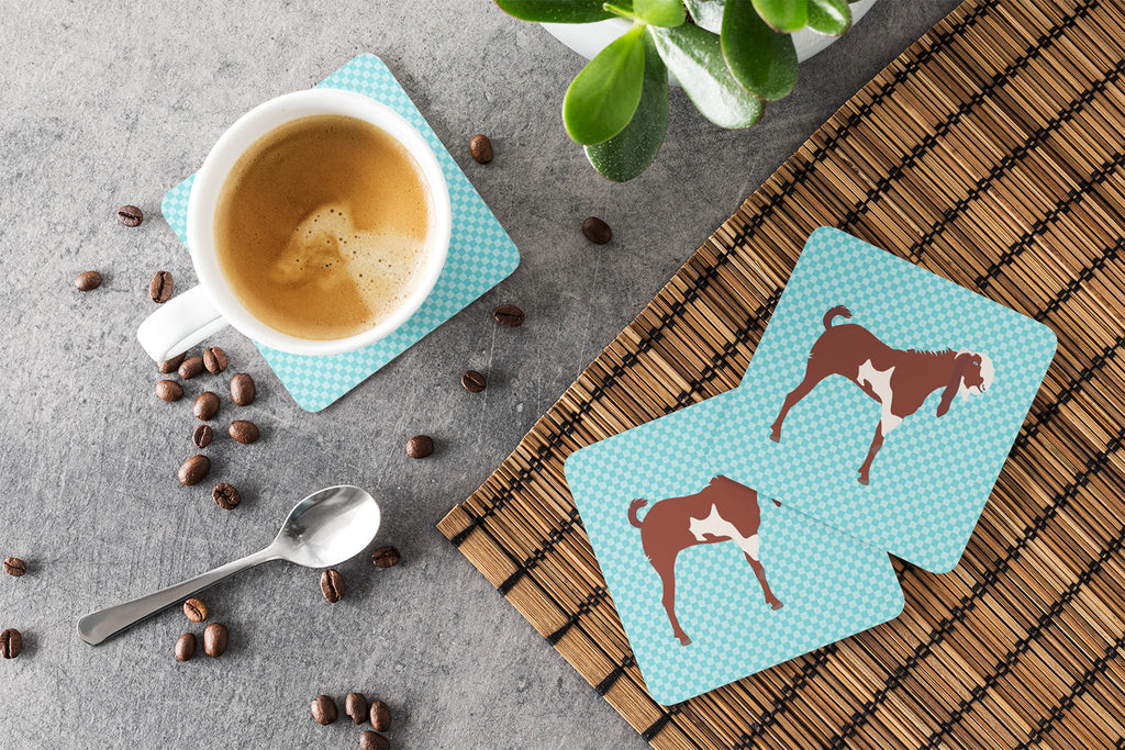 Jamnapari Goat Blue Check Foam Coasters Set of 4 Cup Coasters for Indoor Outdoor, Tabletop Protection, Anti Slip, Mouse pad Material