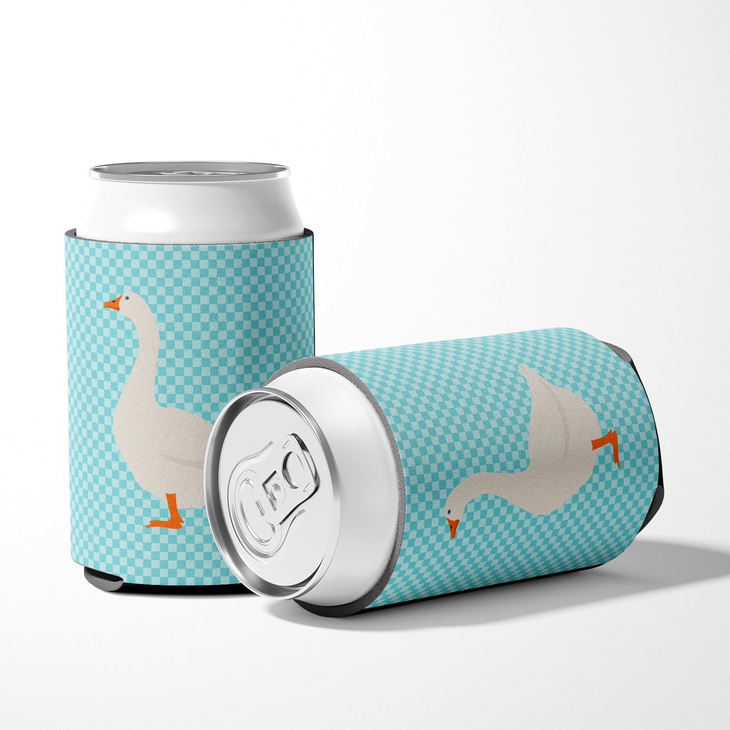 Embden Goose Blue Check Can or Bottle Hugger Cooler Sleeve for Standard 12 oz Cans, Insulated Foam Beer & Soda Can Hugger Reusable