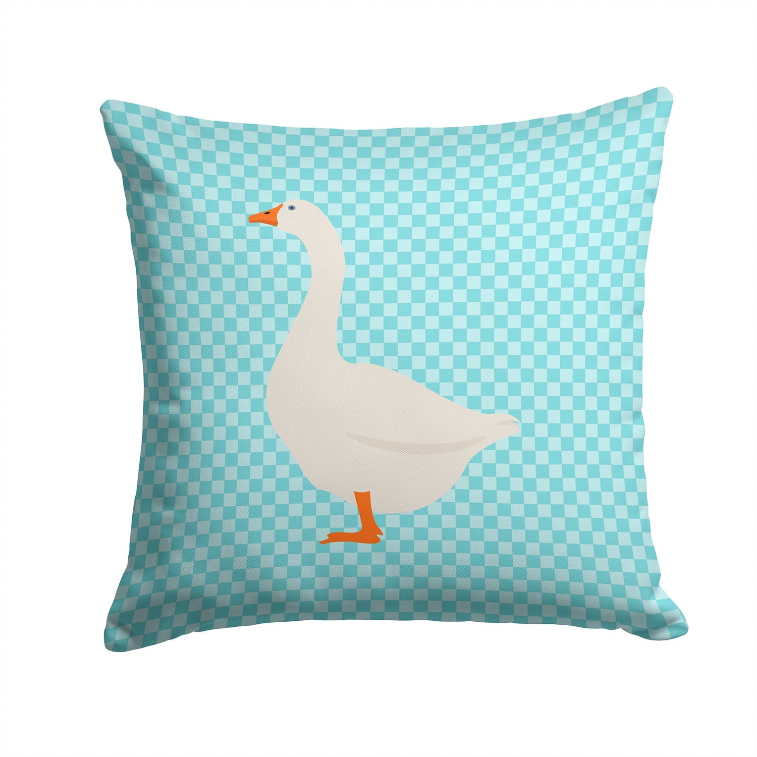Embden Goose Blue Check Decorative Throw Pillow 14x14 Indoor Outdoor Accent Cushion, Fabric Cover with Insert for Sofa, Bed, Porch & Living Room