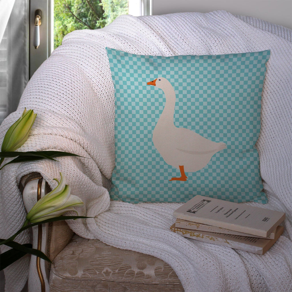 Embden Goose Blue Check Decorative Throw Pillow 14x14 Indoor Outdoor Accent Cushion, Fabric Cover with Insert for Sofa, Bed, Porch & Living Room