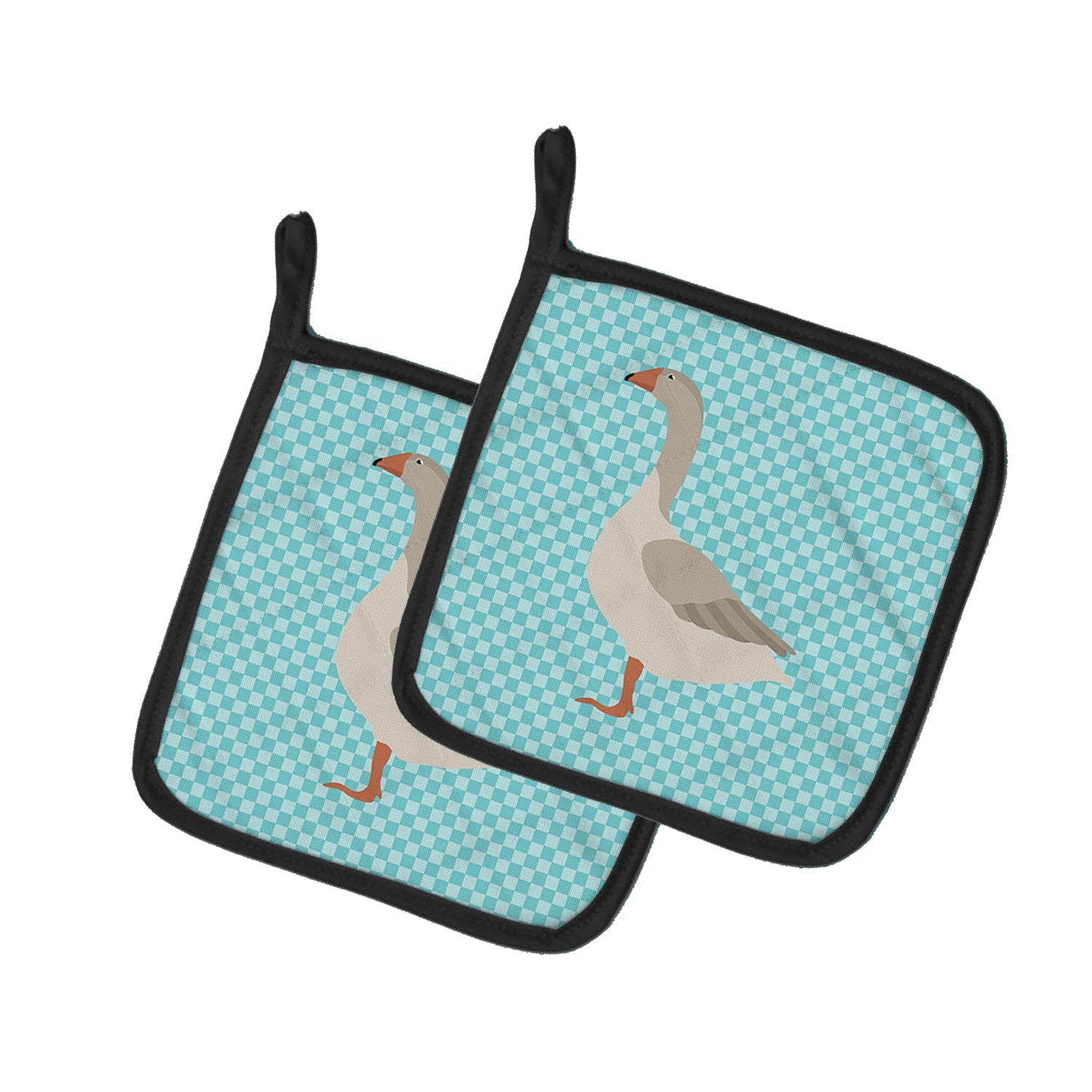 Steinbacher Goose Blue Check Pot Holder Set of 2 Heat Resistant Quilted Hot Pads 7.5 x 7.5 Inch, Insulated Kitchen Trivets for Cooking & Baking