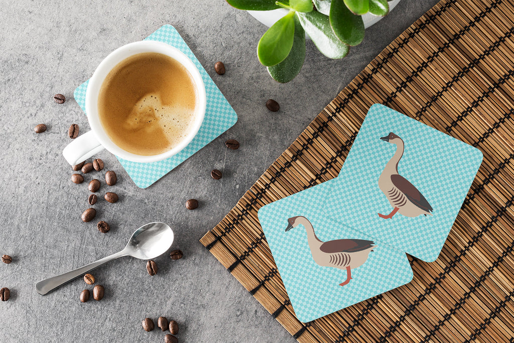 Chinese Goose Blue Check Foam Coasters Set of 4 Cup Coasters for Indoor Outdoor, Tabletop Protection, Anti Slip, Mouse pad Material