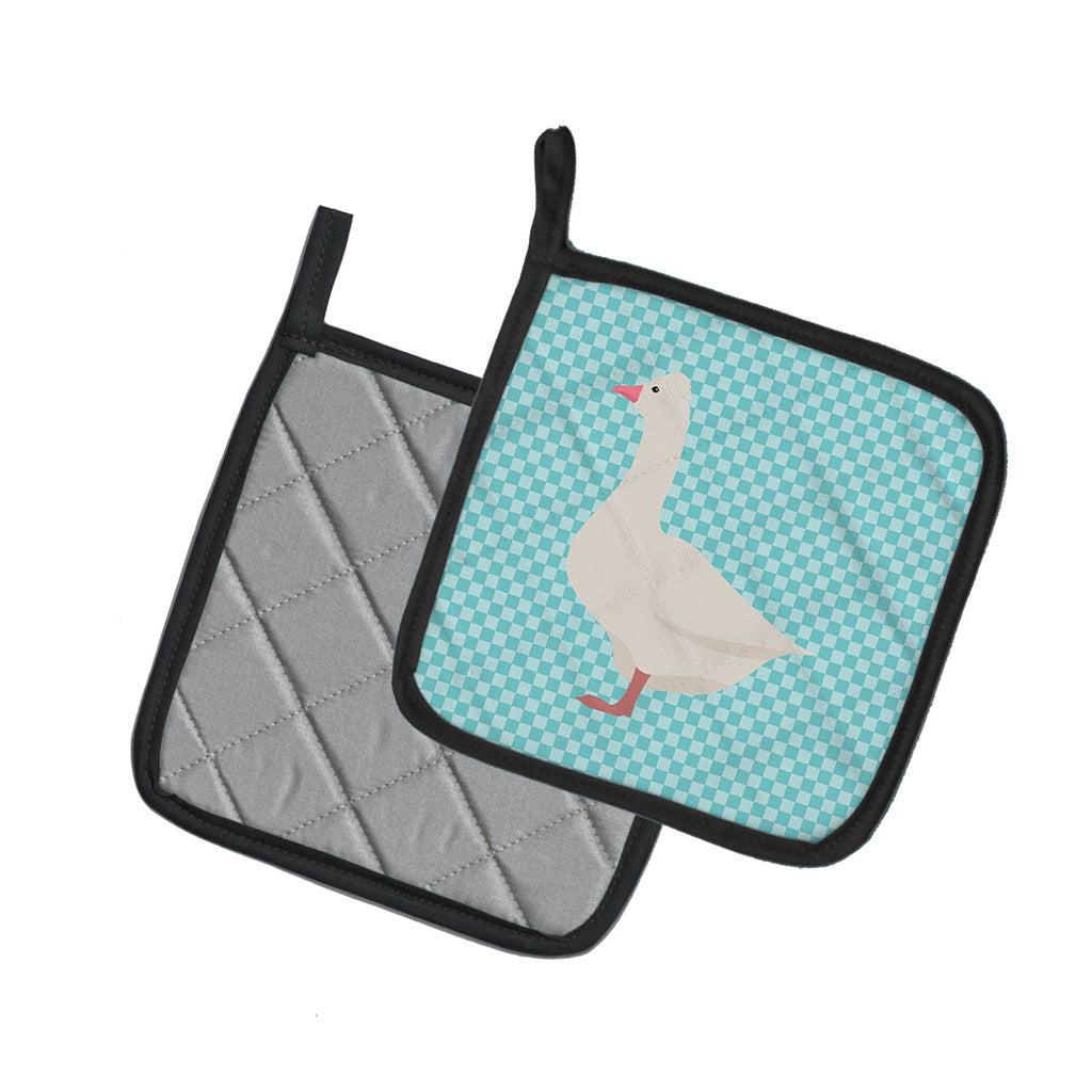 Roman Goose Blue Check Pot Holder Set of 2 Heat Resistant Quilted Hot Pads 7.5 x 7.5 Inch, Insulated Kitchen Trivets for Cooking & Baking