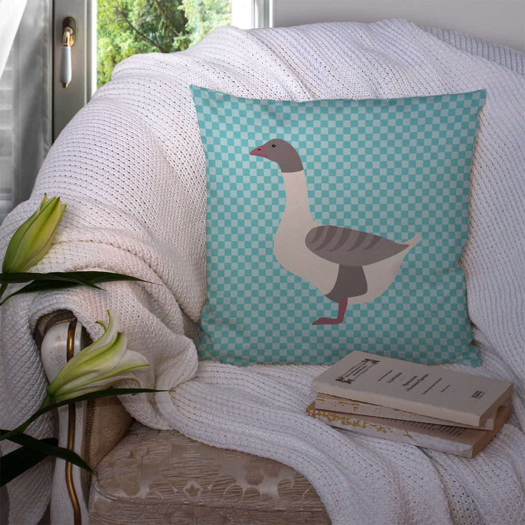 Buff Grey Back Goose Blue Check Decorative Throw Pillow 14x14 Indoor Outdoor Accent Cushion, Fabric Cover with Insert for Sofa, Bed, Porch & Living Room
