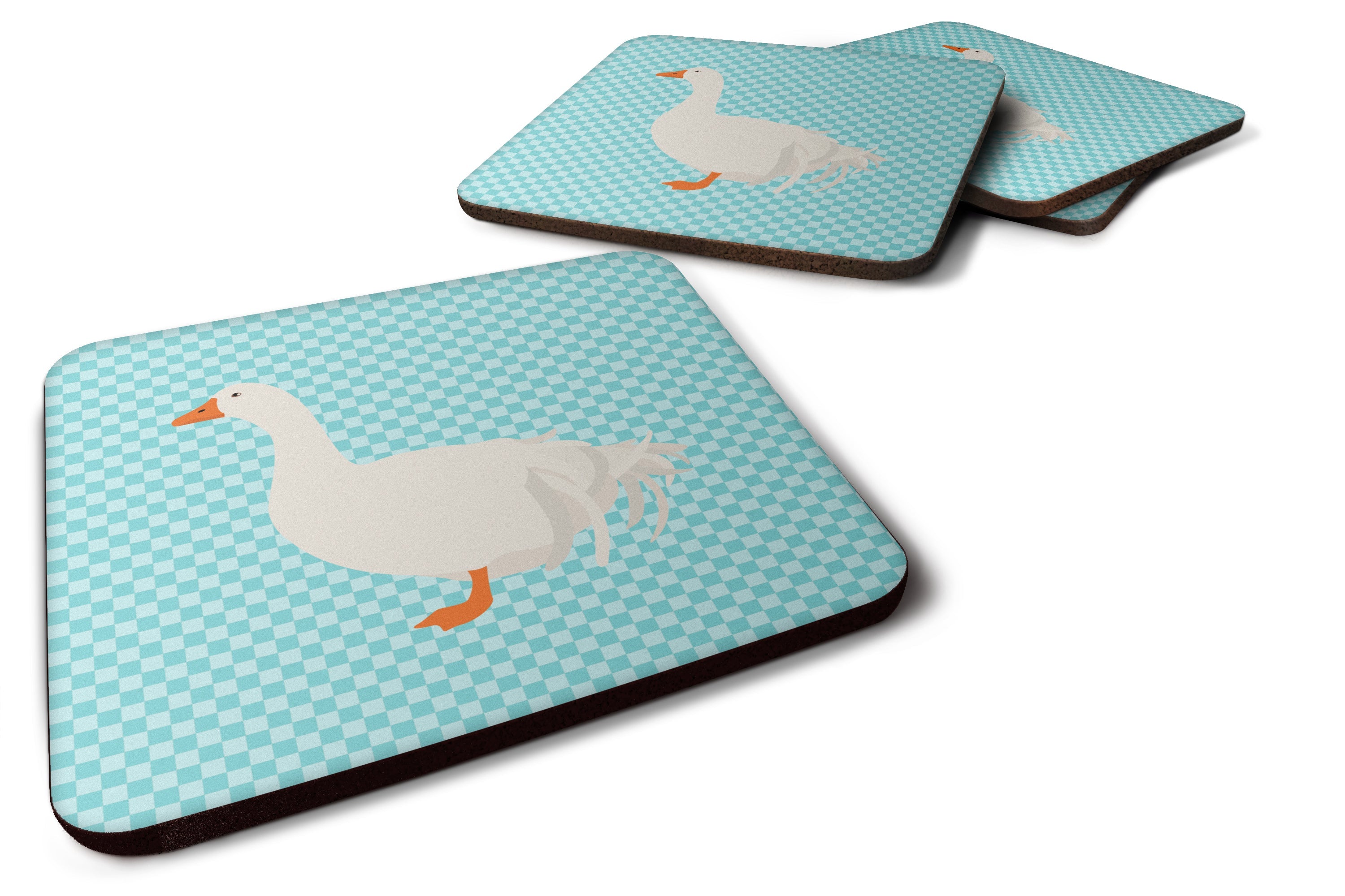Sebastopol Goose Blue Check Foam Coasters Set of 4 Cup Coasters for Indoor Outdoor, Tabletop Protection, Anti Slip, Mouse pad Material