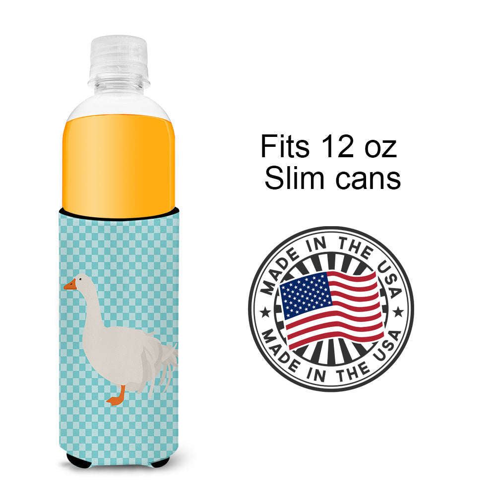 Sebastopol Goose Blue Check Slim Can Hugger , Insulated Foam Hugger for 12 oz Slim Cans, Beer Bottles & Water Bottles, Printed in USA