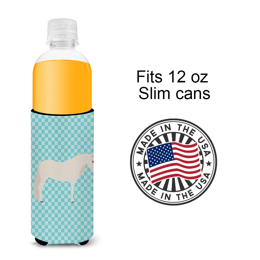 Paso Fino Horse Blue Check Slim Can Hugger , Insulated Foam Hugger for 12 oz Slim Cans, Beer Bottles & Water Bottles, Printed in USA
