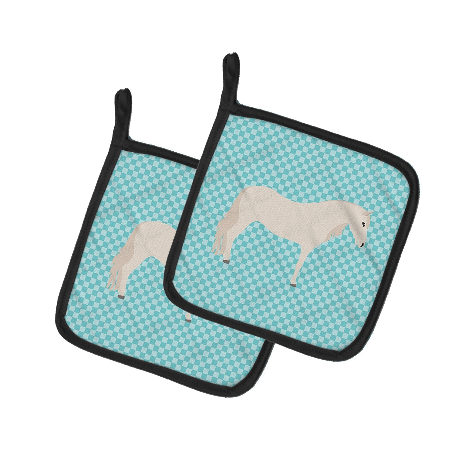 Paso Fino Horse Blue Check Pot Holder Set of 2 Heat Resistant Quilted Hot Pads 7.5 x 7.5 Inch, Insulated Kitchen Trivets for Cooking & Baking