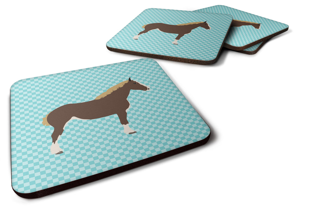 Percheron Horse Blue Check Foam Coasters Set of 4 Cup Coasters for Indoor Outdoor, Tabletop Protection, Anti Slip, Mouse pad Material