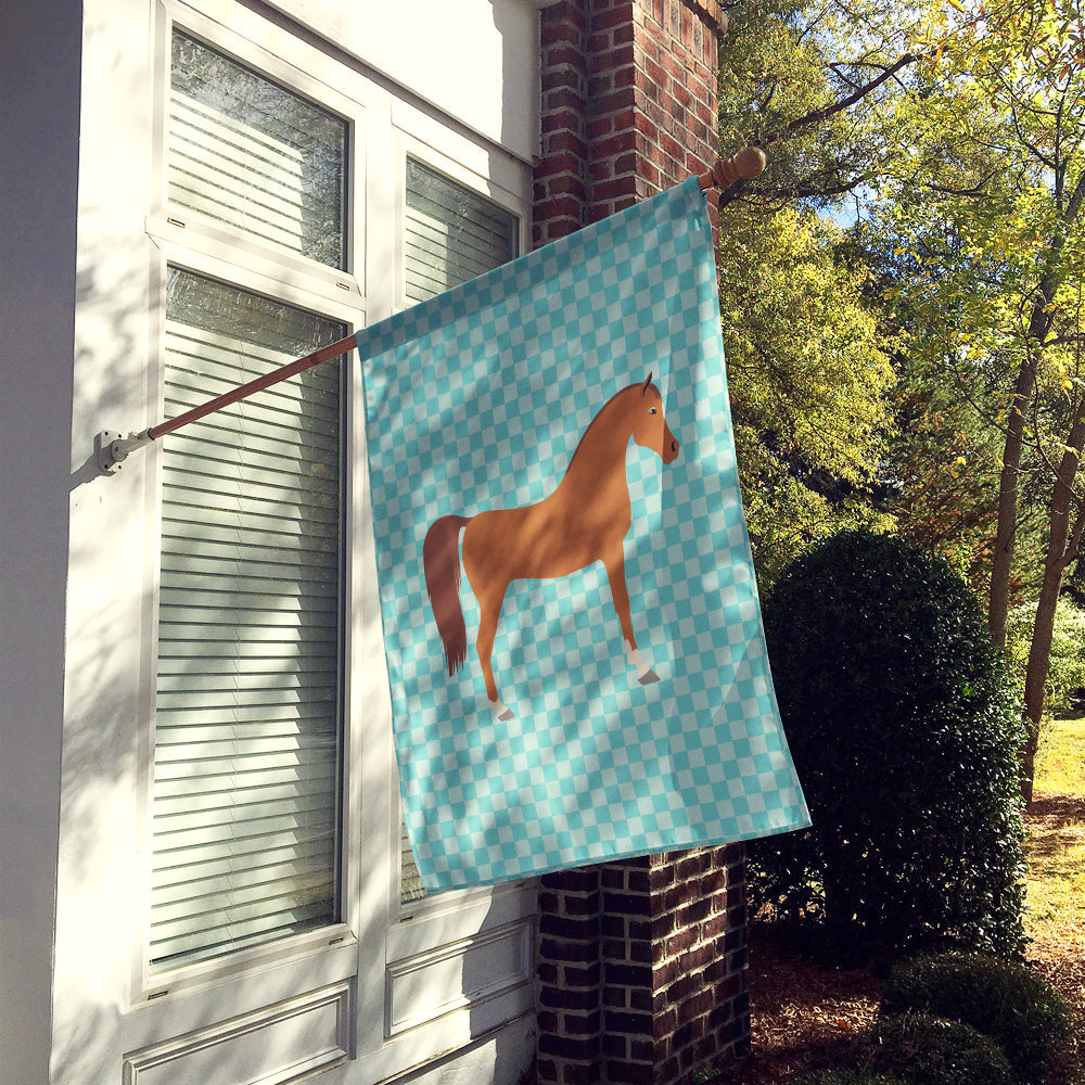 Arabian Horse Blue Check House Flag 28x40 Porch Sleeve Pole Decorative Outside Yard Banner Artwork Wall Hanging, Polyester