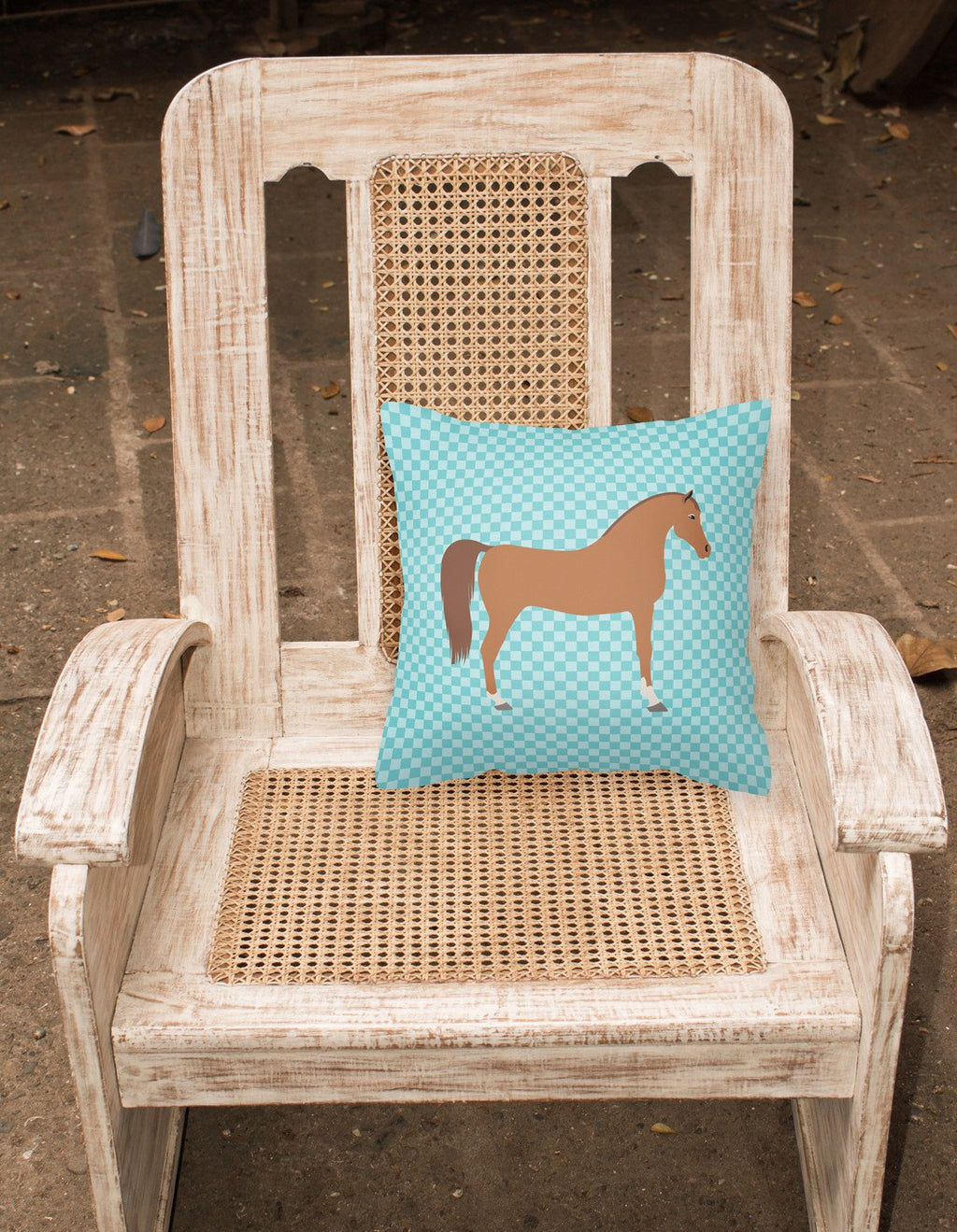 Arabian Horse Blue Check Decorative Throw Pillow 18x18 Indoor Outdoor Accent Cushion, Fabric Cover with Insert for Sofa, Bed, Porch & Living Room