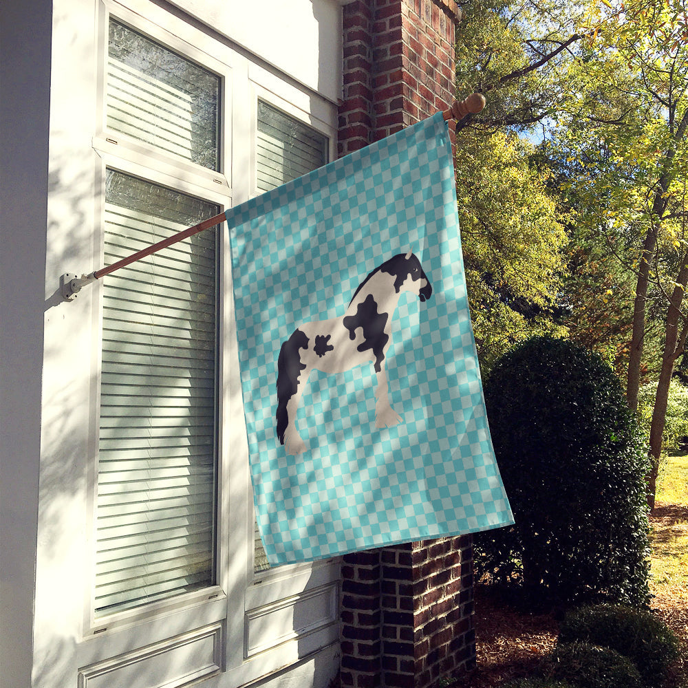 Cyldesdale Horse Blue Check House Flag 28x40 Porch Sleeve Pole Decorative Outside Yard Banner Artwork Wall Hanging, Polyester