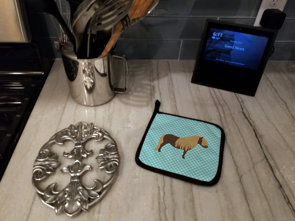 Shetland Pony Horse Blue Check Pot Holder Set of 2 Heat Resistant Quilted Hot Pads 7.5 x 7.5 Inch, Insulated Kitchen Trivets for Cooking & Baking