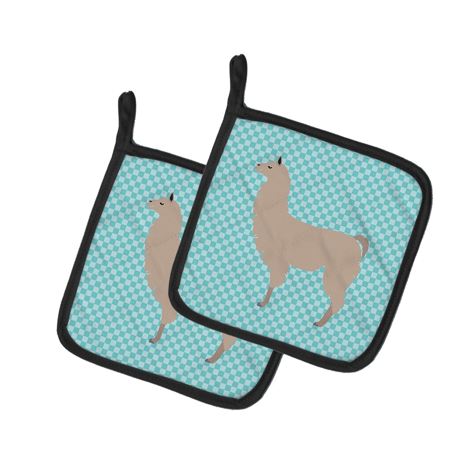 Llama Blue Check Pot Holder Set of 2 Heat Resistant Quilted Hot Pads 7.5 x 7.5 Inch, Insulated Kitchen Trivets for Cooking & Baking