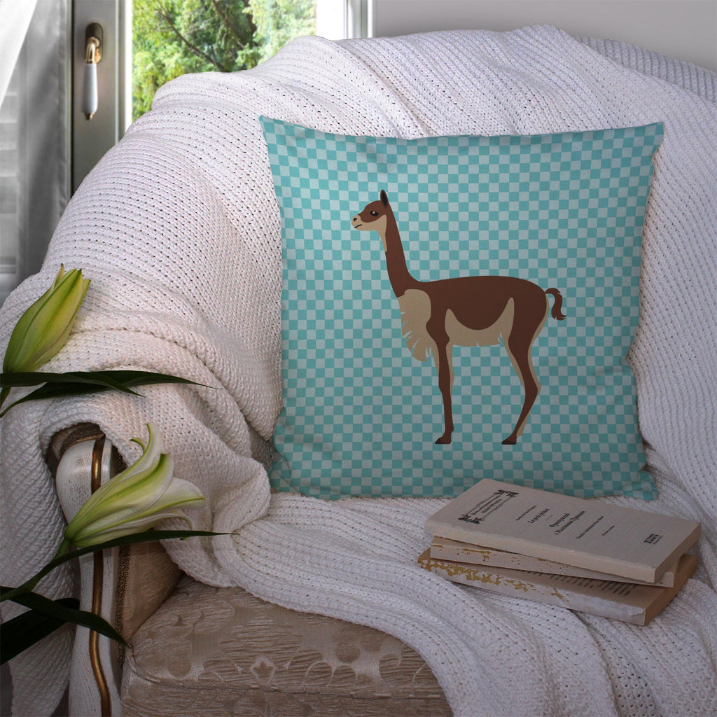 Vicugna or Vicuna Blue Check Decorative Throw Pillow 14x14 Indoor Outdoor Accent Cushion, Fabric Cover with Insert for Sofa, Bed, Porch & Living Room