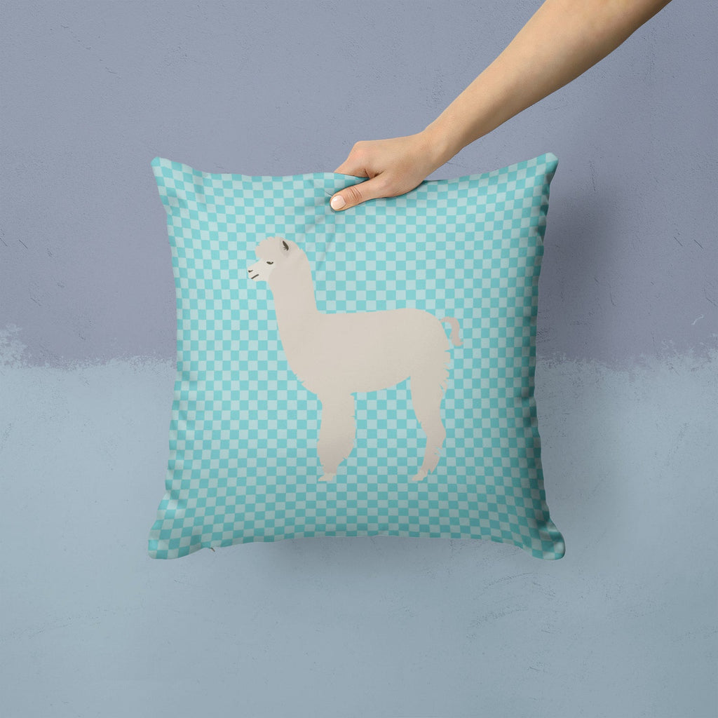 Alpaca Blue Check Decorative Throw Pillow 14x14 Indoor Outdoor Accent Cushion, Fabric Cover with Insert for Sofa, Bed, Porch & Living Room