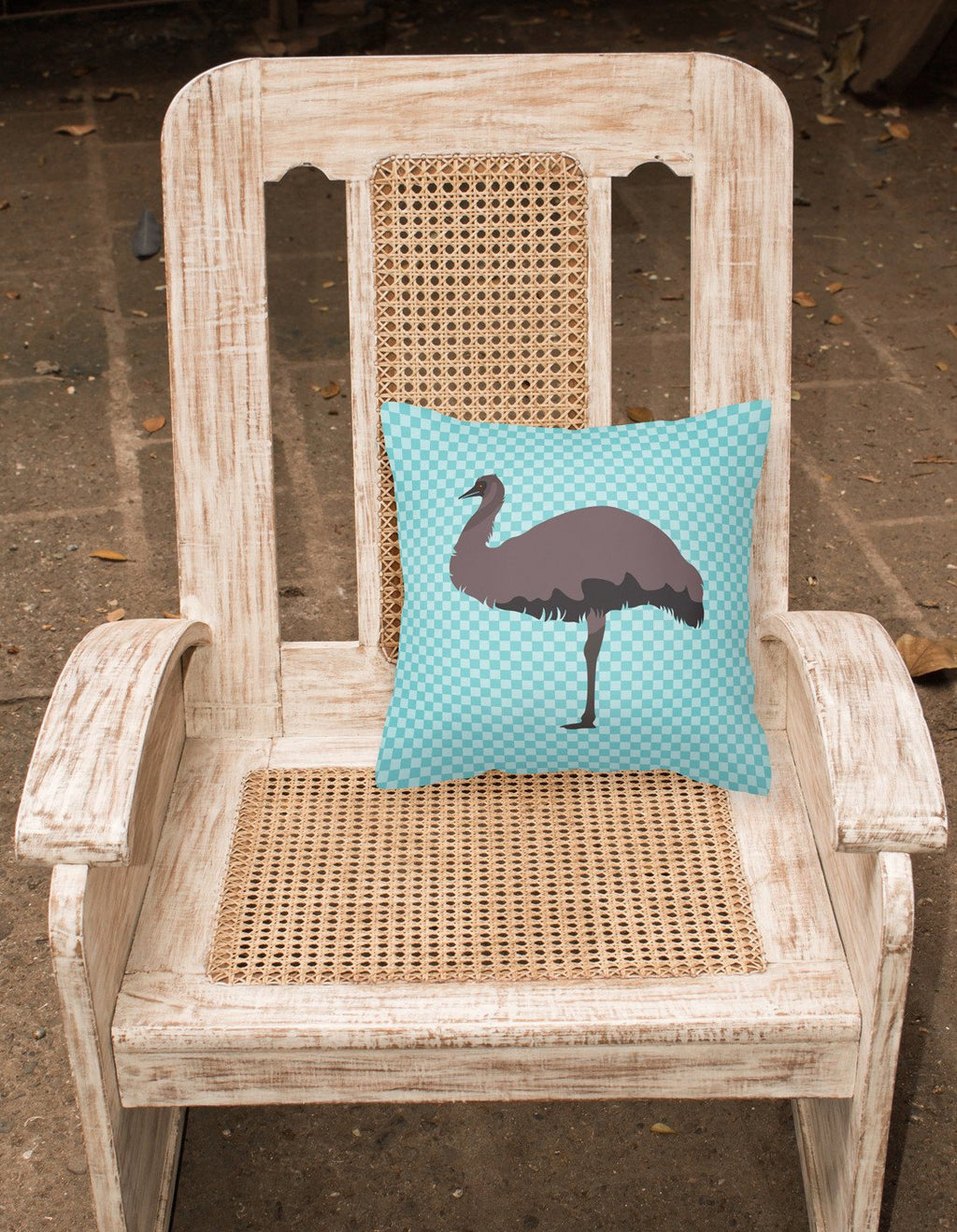 Emu Blue Check Decorative Throw Pillow 18x18 Indoor Outdoor Accent Cushion, Fabric Cover with Insert for Sofa, Bed, Porch & Living Room
