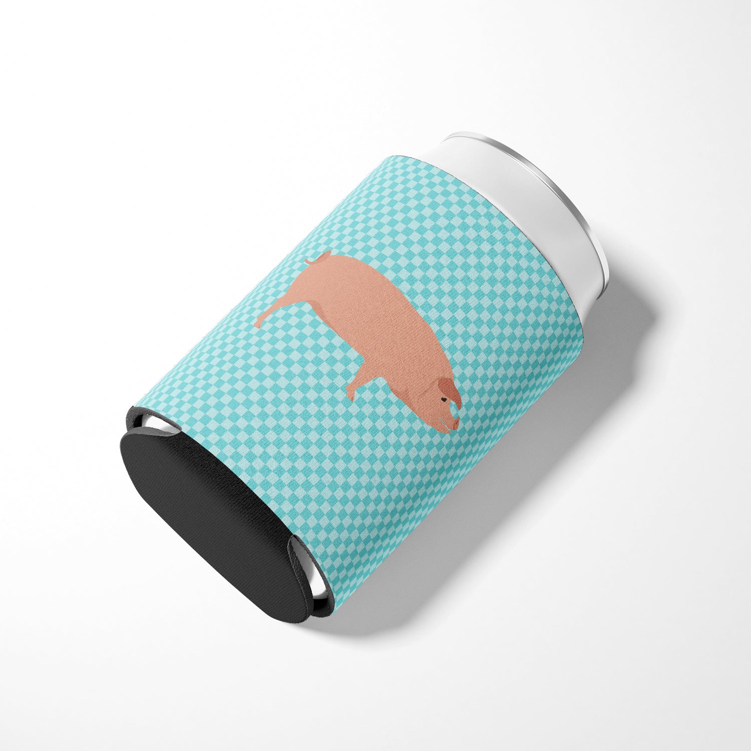American Landrace Pig Blue Check Can or Bottle Hugger Cooler Sleeve for Standard 12 oz Cans, Insulated Foam Beer & Soda Can Hugger Reusable