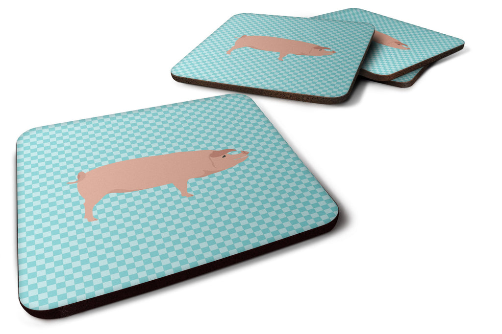 American Landrace Pig Blue Check Foam Coasters Set of 4 Cup Coasters for Indoor Outdoor, Tabletop Protection, Anti Slip, Mouse pad Material