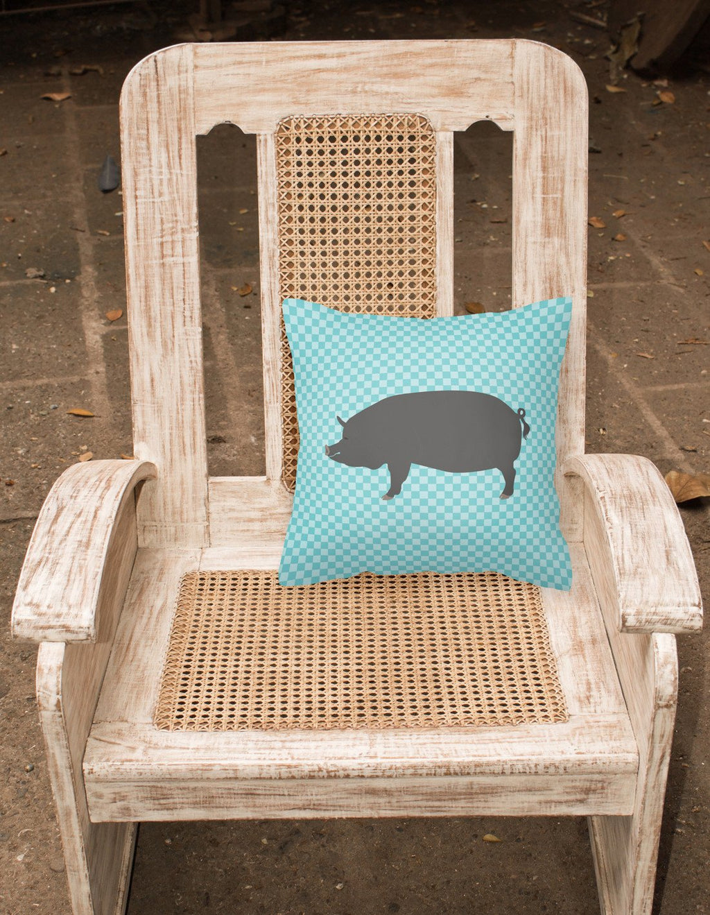 Berkshire Pig Blue Check Decorative Throw Pillow 18x18 Indoor Outdoor Accent Cushion, Fabric Cover with Insert for Sofa, Bed, Porch & Living Room