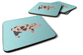 Mini Miniature Pig Blue Check Foam Coasters Set of 4 Cup Coasters for Indoor Outdoor, Tabletop Protection, Anti Slip, Mouse pad Material