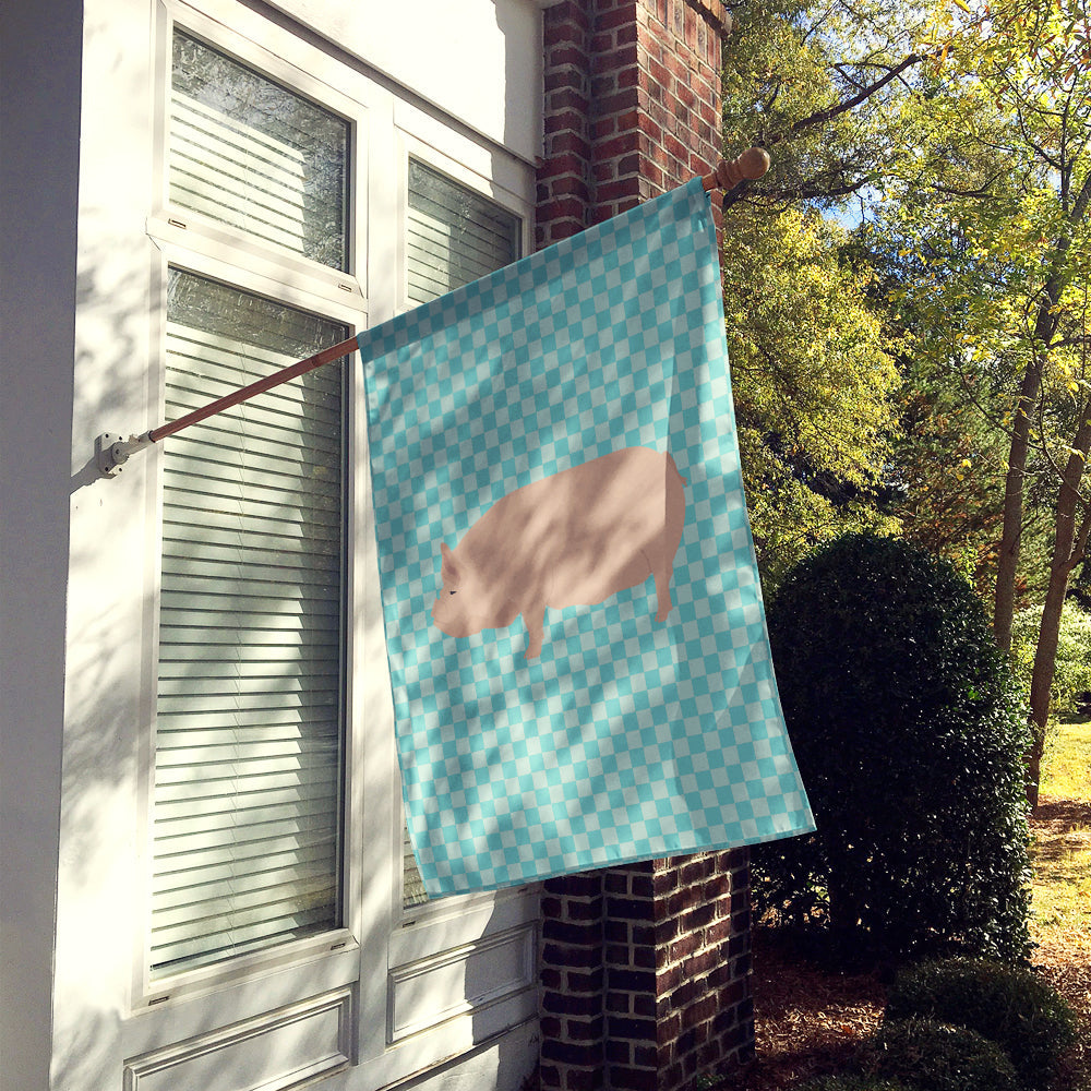 Welsh Pig Blue Check House Flag 28x40 Porch Sleeve Pole Decorative Outside Yard Banner Artwork Wall Hanging, Polyester