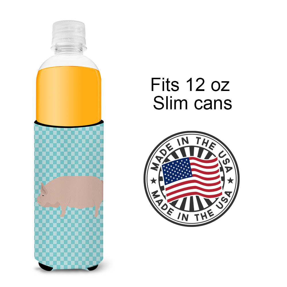 Welsh Pig Blue Check Slim Can Hugger , Insulated Foam Hugger for 12 oz Slim Cans, Beer Bottles & Water Bottles, Printed in USA