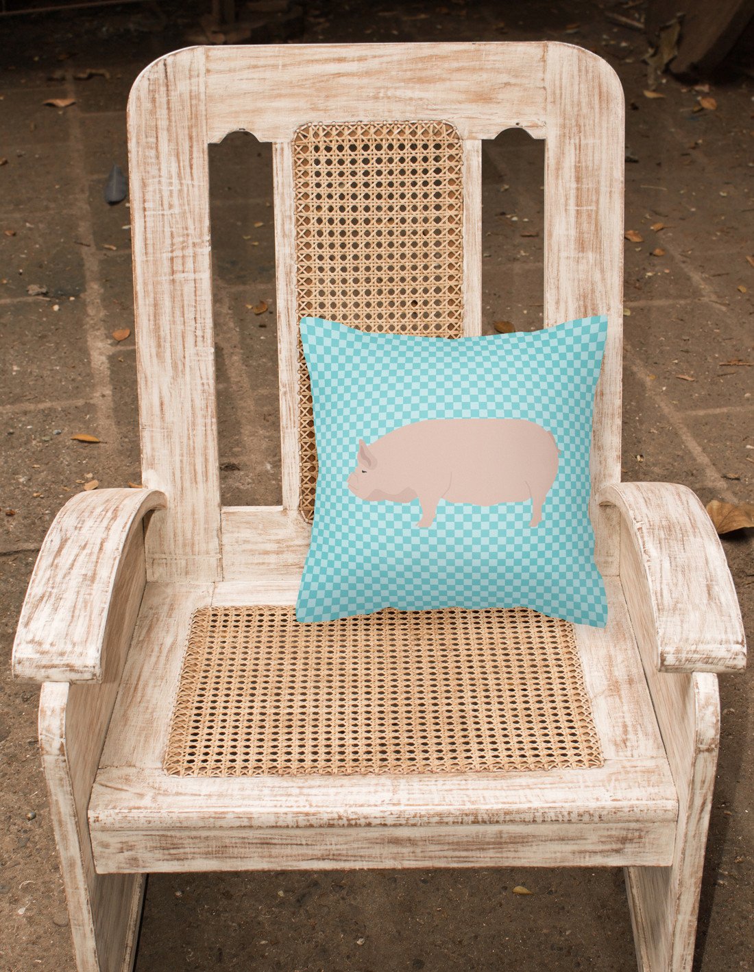 Welsh Pig Blue Check Decorative Throw Pillow 18x18 Indoor Outdoor Accent Cushion, Fabric Cover with Insert for Sofa, Bed, Porch & Living Room