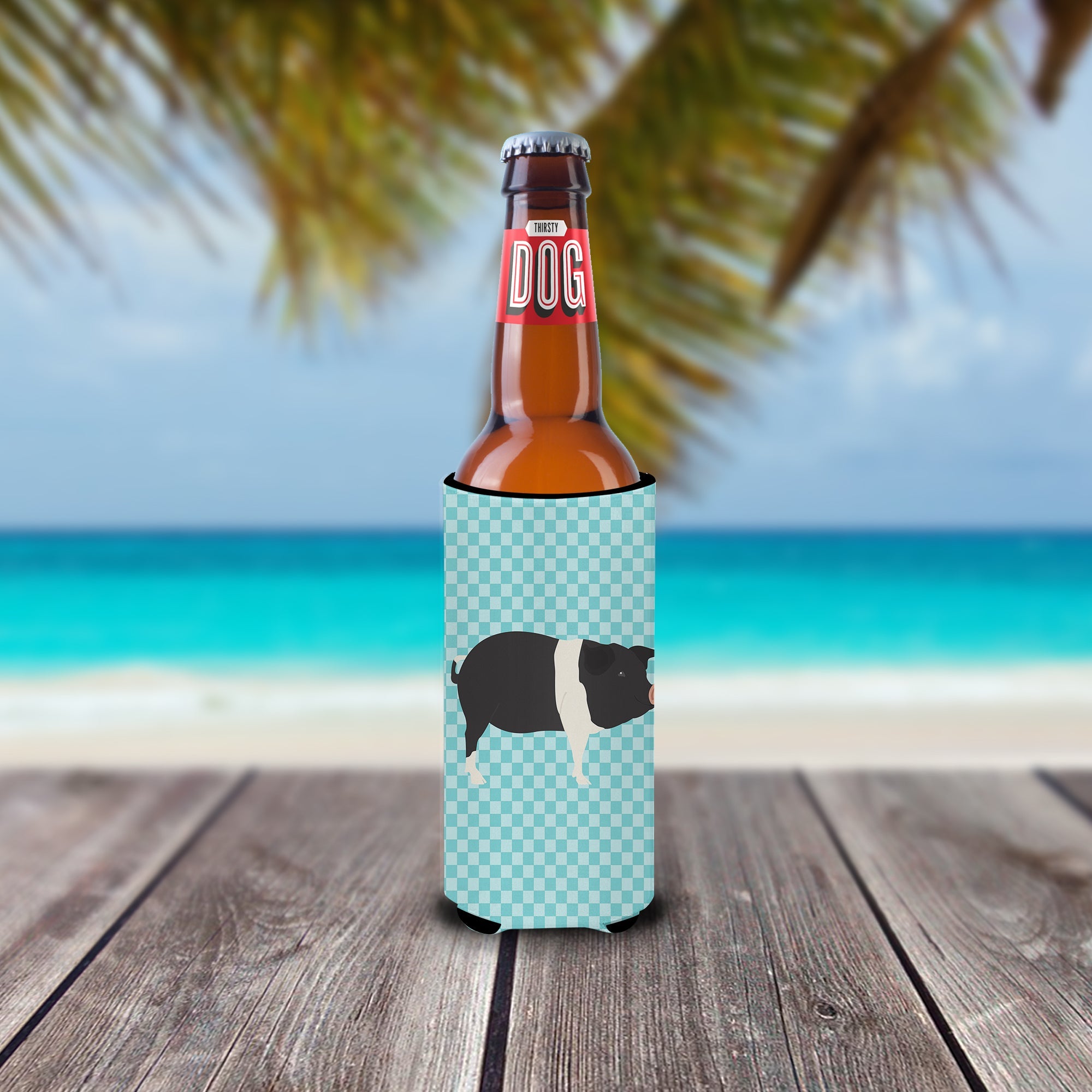 Hampshire Pig Blue Check Slim Can Hugger , Insulated Foam Hugger for 12 oz Slim Cans, Beer Bottles & Water Bottles, Printed in USA