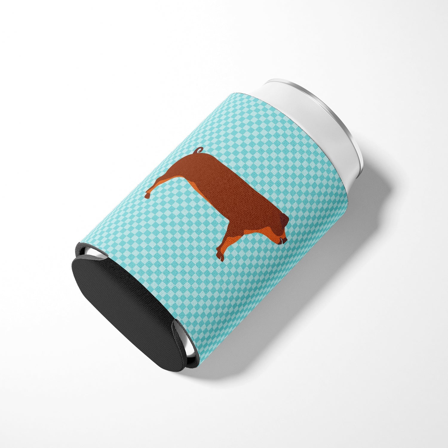 Duroc Pig Blue Check Can or Bottle Hugger Cooler Sleeve for Standard 12 oz Cans, Insulated Foam Beer & Soda Can Hugger Reusable