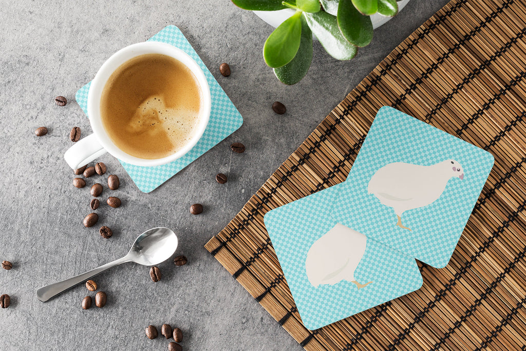Texas Quail Blue Check Foam Coasters Set of 4 Cup Coasters for Indoor Outdoor, Tabletop Protection, Anti Slip, Mouse pad Material