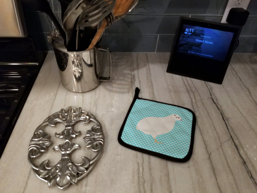 Texas Quail Blue Check Pot Holder Set of 2 Heat Resistant Quilted Hot Pads 7.5 x 7.5 Inch, Insulated Kitchen Trivets for Cooking & Baking
