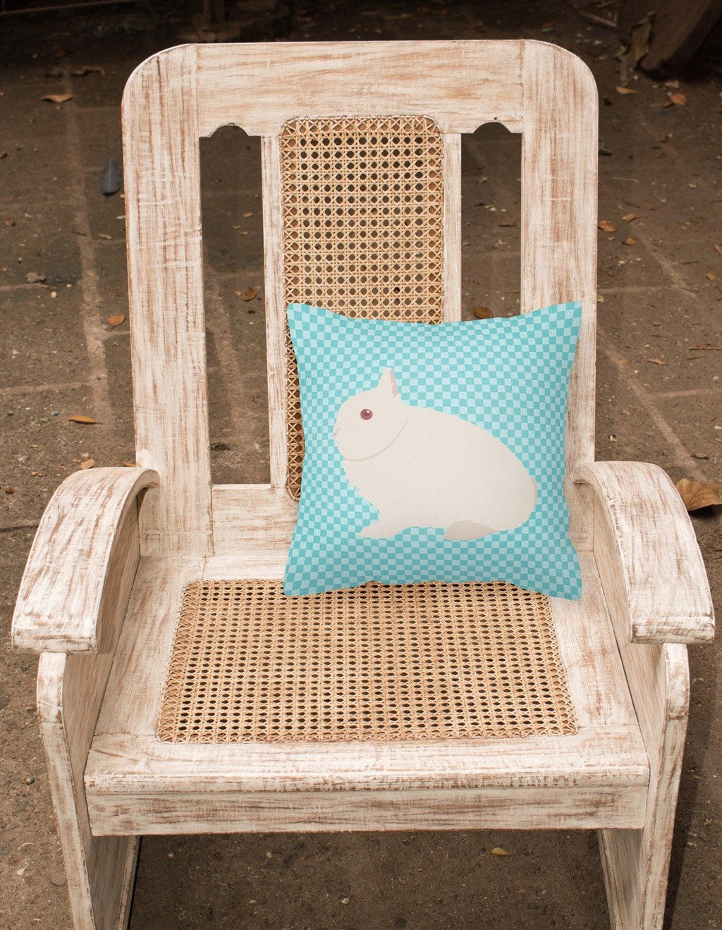 Hermelin Rabbit Blue Check Decorative Throw Pillow 18x18 Indoor Outdoor Accent Cushion, Fabric Cover with Insert for Sofa, Bed, Porch & Living Room