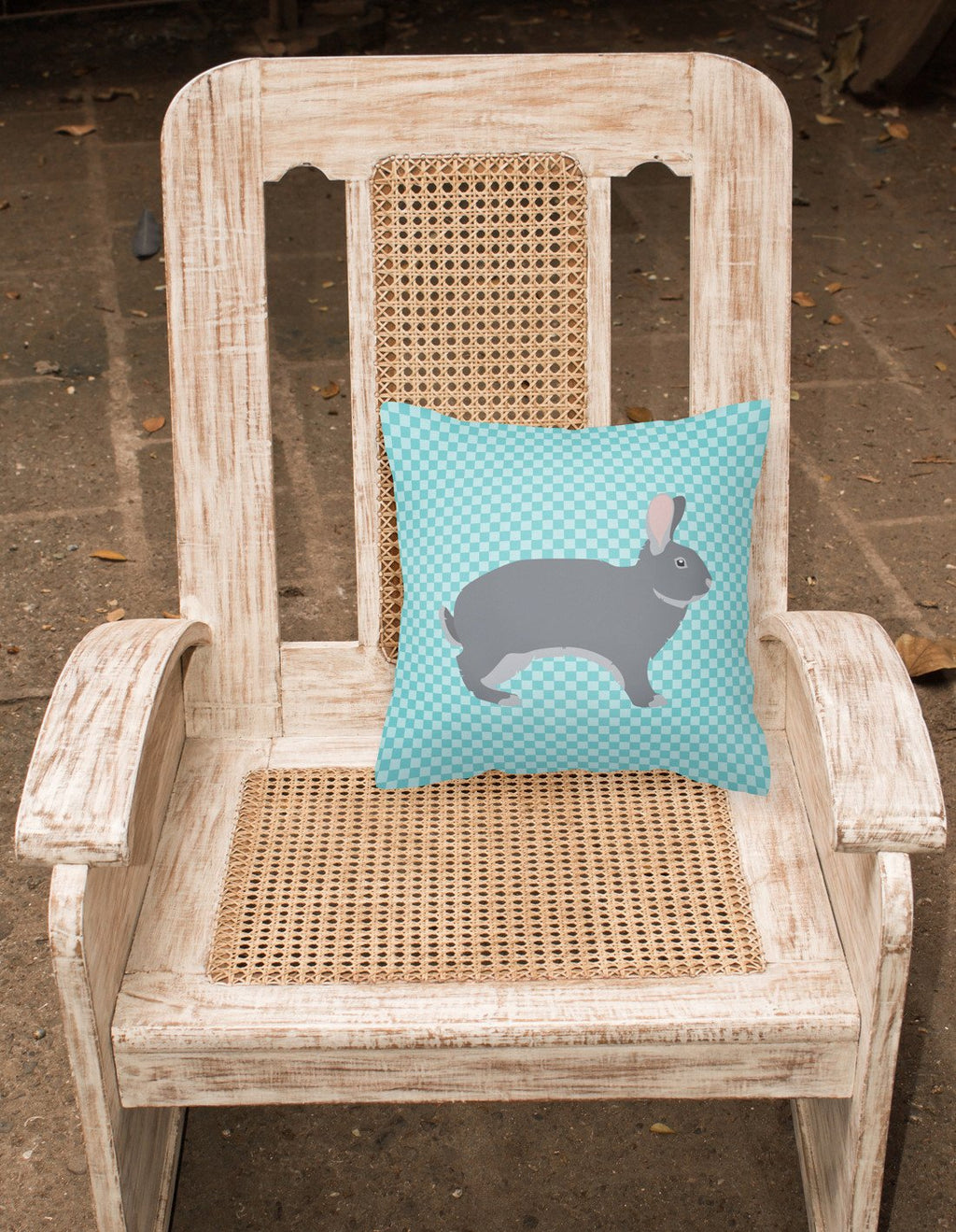 Giant Chinchilla Rabbit Blue Check Decorative Throw Pillow 18x18 Indoor Outdoor Accent Cushion, Fabric Cover with Insert for Sofa, Bed, Porch & Living Room