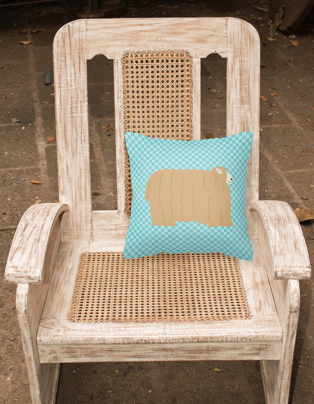 Lincoln Longwool Sheep Blue Check Decorative Throw Pillow 18x18 Indoor Outdoor Accent Cushion, Fabric Cover with Insert for Sofa, Bed, Porch & Living Room