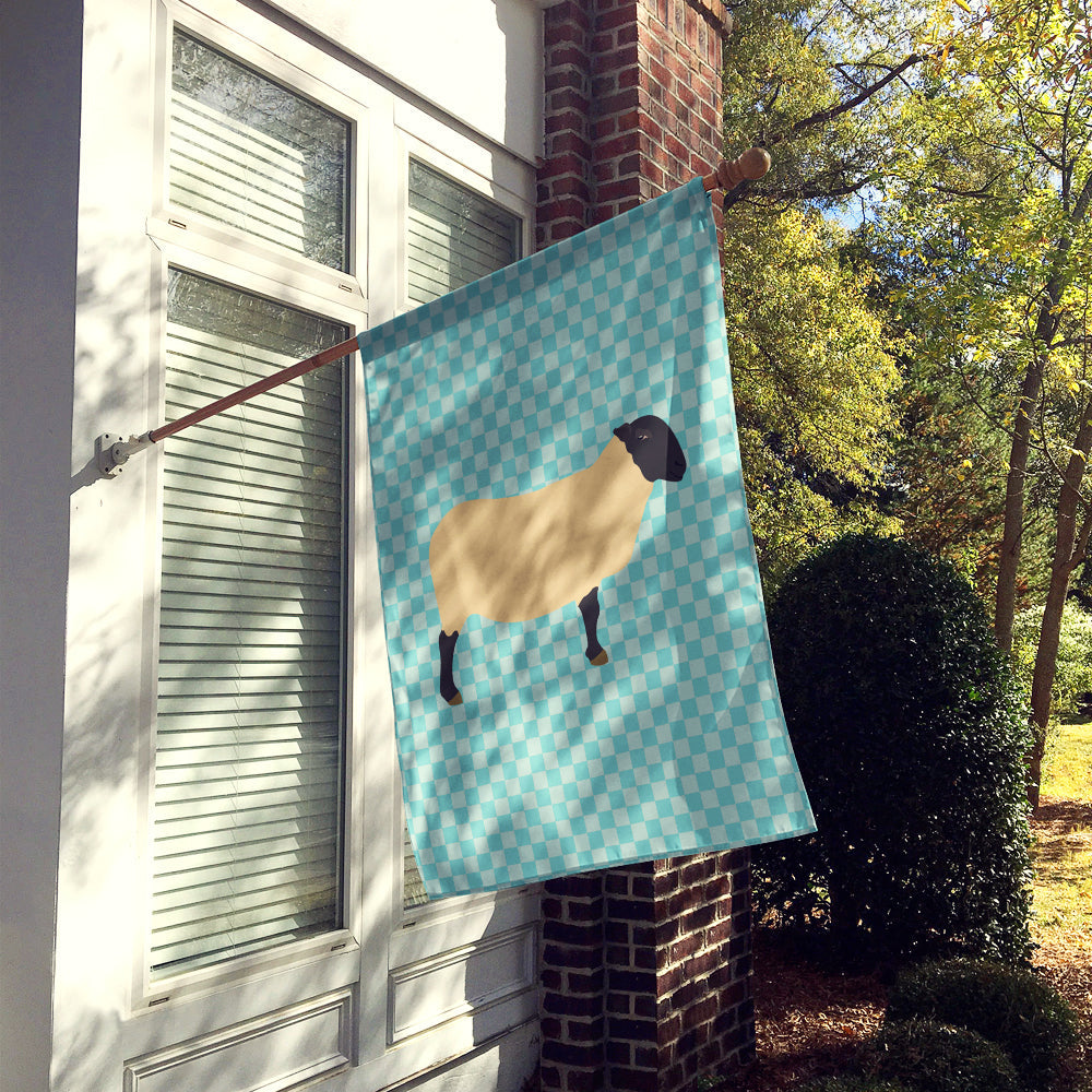 Suffolk Sheep Blue Check House Flag 28x40 Porch Sleeve Pole Decorative Outside Yard Banner Artwork Wall Hanging, Polyester