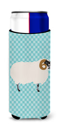 Scottish Blackface Sheep Blue Check Slim Can Hugger , Insulated Foam Hugger for 12 oz Slim Cans, Beer Bottles & Water Bottles, Printed in USA