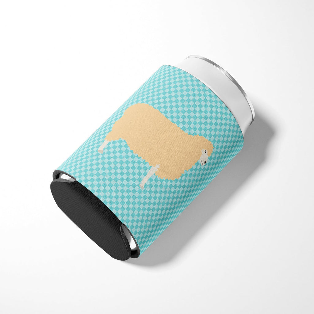 English Leicester Longwool Sheep Blue Check Can or Bottle Hugger Cooler Sleeve for Standard 12 oz Cans, Insulated Foam Beer & Soda Can Hugger Reusable