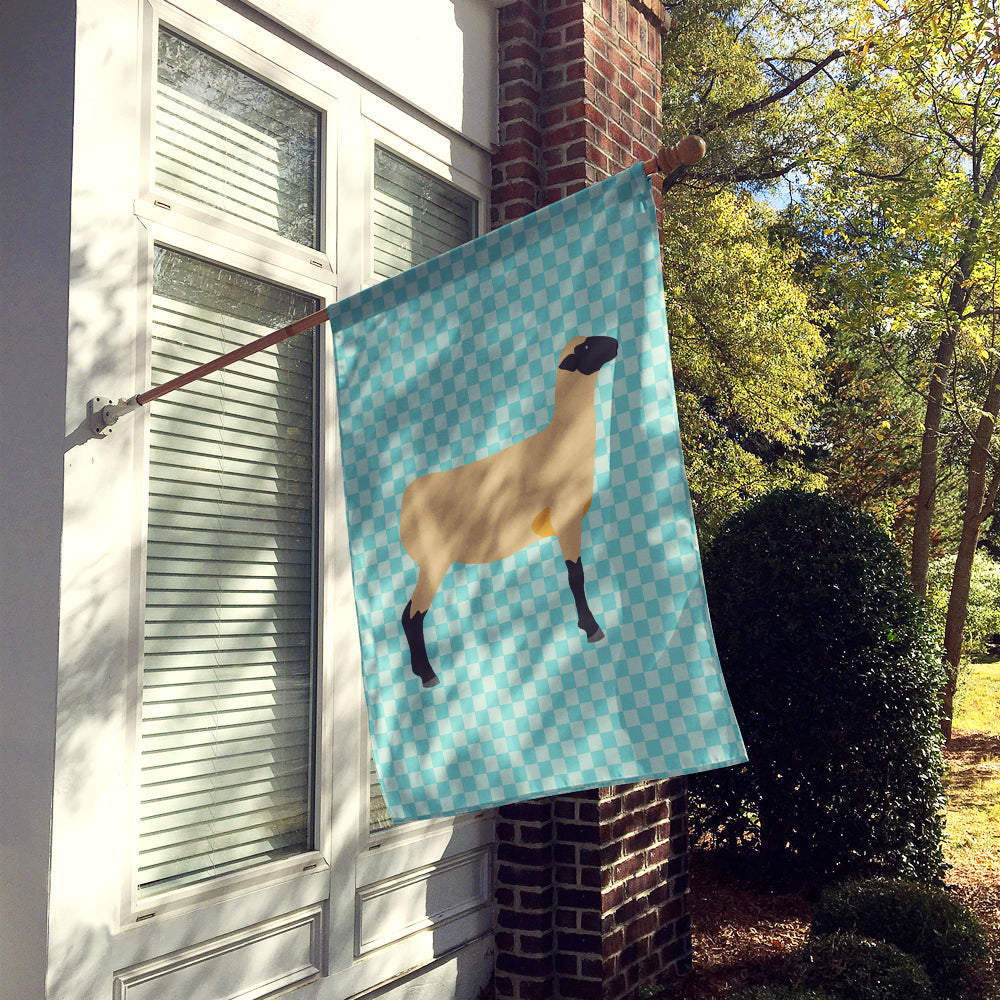 Hampshire Down Sheep Blue Check House Flag 28x40 Porch Sleeve Pole Decorative Outside Yard Banner Artwork Wall Hanging, Polyester