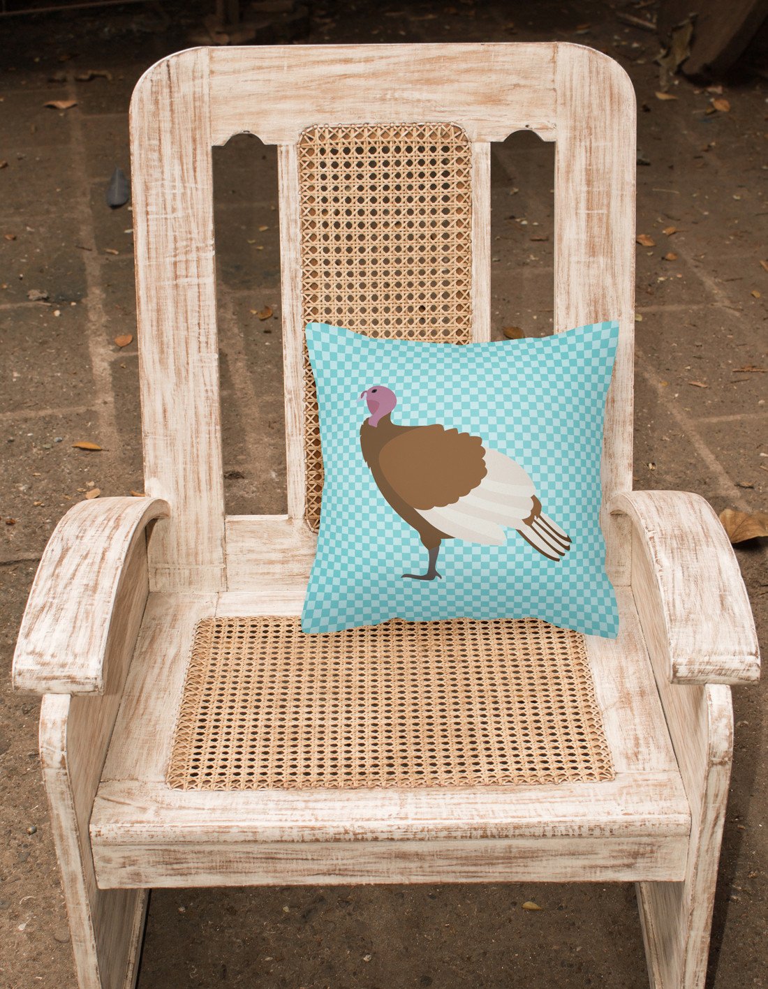 Bourbon Red Turkey Hen Blue Check Decorative Throw Pillow 18x18 Indoor Outdoor Accent Cushion, Fabric Cover with Insert for Sofa, Bed, Porch & Living Room