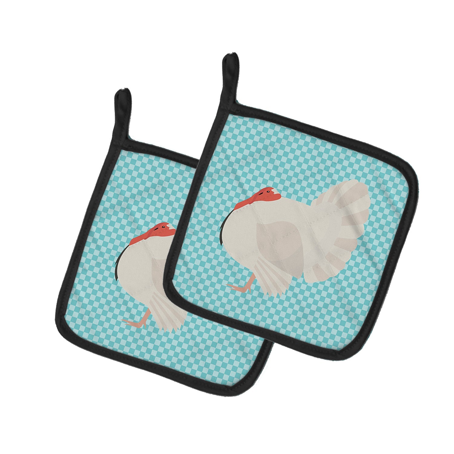 White Holland Turkey Blue Check Pot Holder Set of 2 Heat Resistant Quilted Hot Pads 7.5 x 7.5 Inch, Insulated Kitchen Trivets for Cooking & Baking