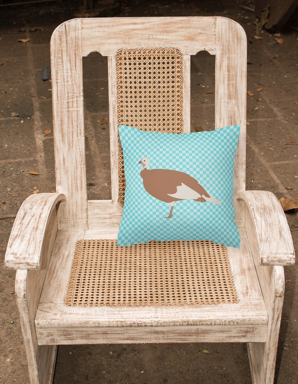 Jersey Buff Turkey Hen Blue Check Decorative Throw Pillow 18x18 Indoor Outdoor Accent Cushion, Fabric Cover with Insert for Sofa, Bed, Porch & Living Room