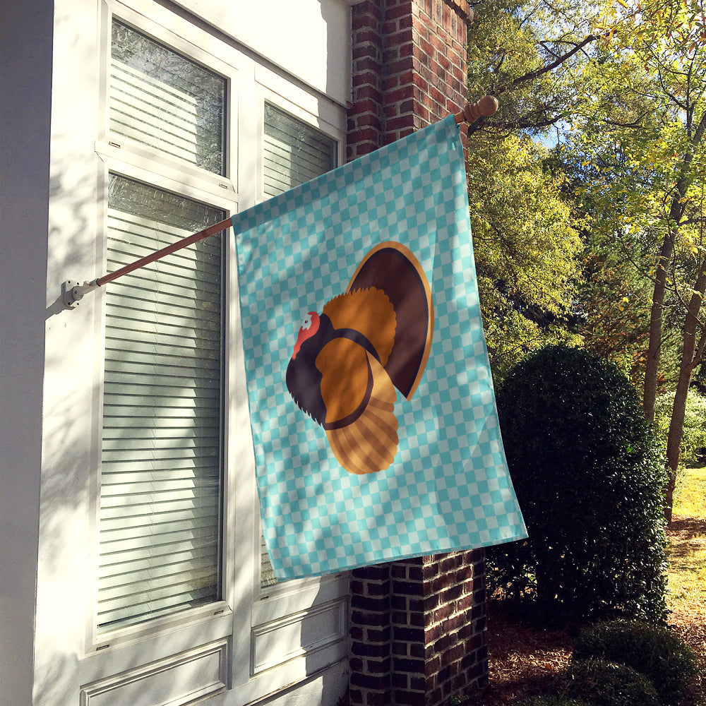 Bronze Turkey Blue Check House Flag 28x40 Porch Sleeve Pole Decorative Outside Yard Banner Artwork Wall Hanging, Polyester