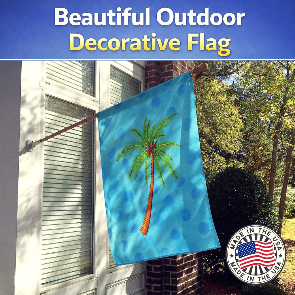 Palm Tree Blue Polkadot House Flag 28x40 Porch Sleeve Pole Decorative Outside Yard Banner Artwork Wall Hanging, Polyester