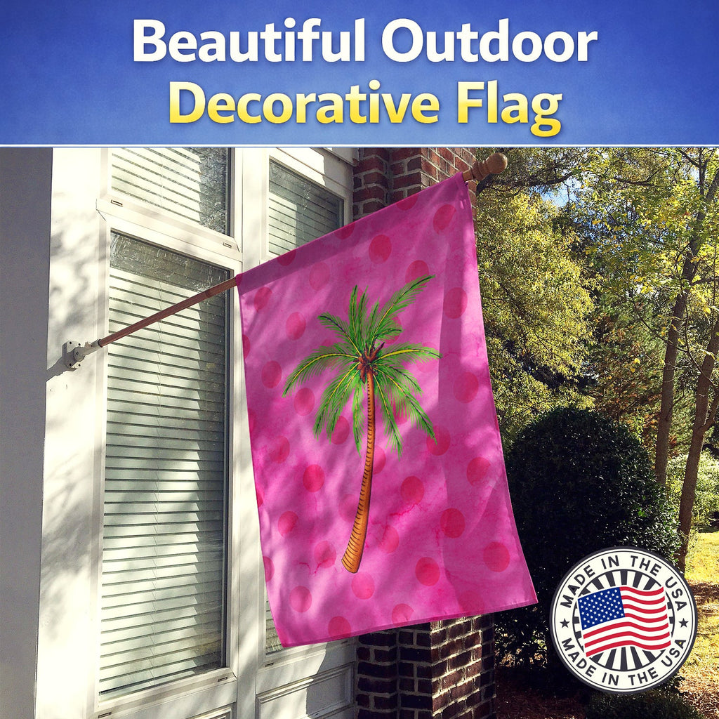 Palm Tree Pink Polkadot House Flag 28x40 Porch Sleeve Pole Decorative Outside Yard Banner Artwork Wall Hanging, Polyester
