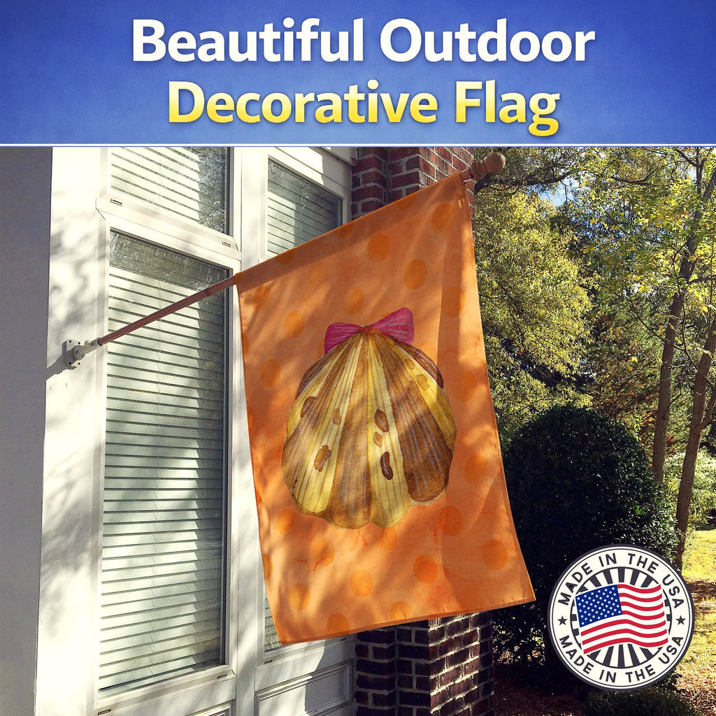 Sea Shell Orange Polkadot House Flag 28x40 Porch Sleeve Pole Decorative Outside Yard Banner Artwork Wall Hanging, Polyester
