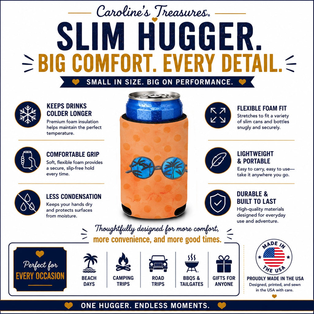 Sunglasses Orange Polkadot Slim Can Hugger  Insulated Foam Sleeve for 12 oz Slim Cans, Beer Bottles & Water Bottles, Made in USA