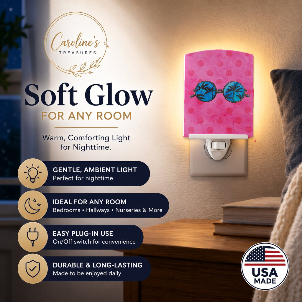 Sunglasses Pink Polkadot Ceramic Night Light Compact, UL-Certified, Ideal for Bedroom, Bathroom, Nursery, Hallway, Kitchen, 6x4x3, Multicolor