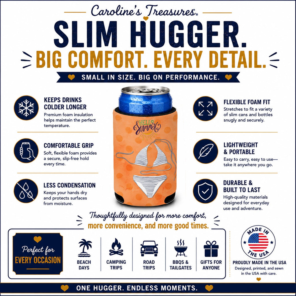 Bikini Swimsuit Orange Polkadot Slim Can Hugger  Insulated Foam Sleeve for 12 oz Slim Cans, Beer Bottles & Water Bottles, Made in USA